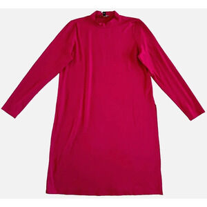 Eileen Fisher‎ Tunic Hibiscus Red Viscose Jersey Mock Neck Caftan